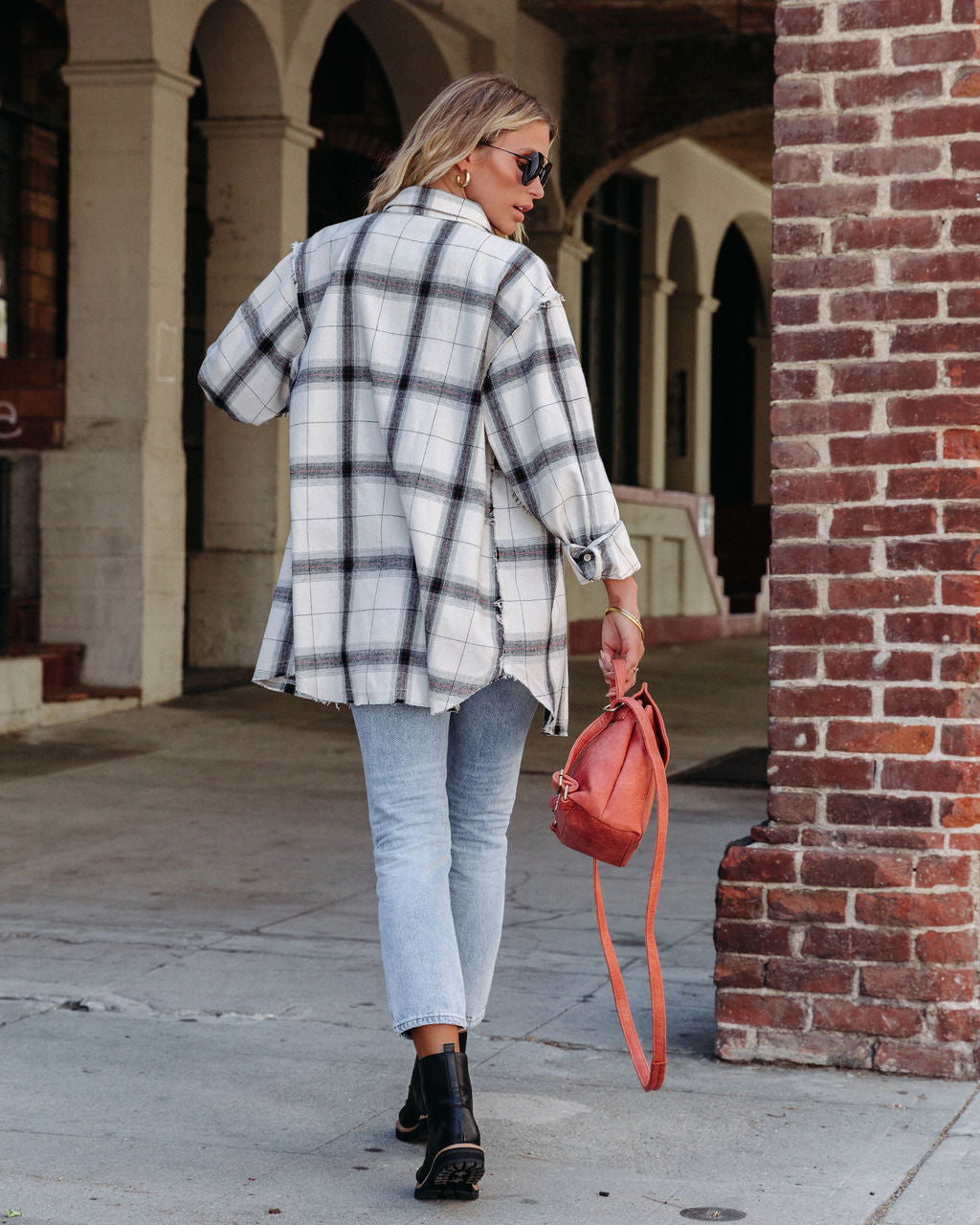 Plaid About You Frayed Button Down Top - White