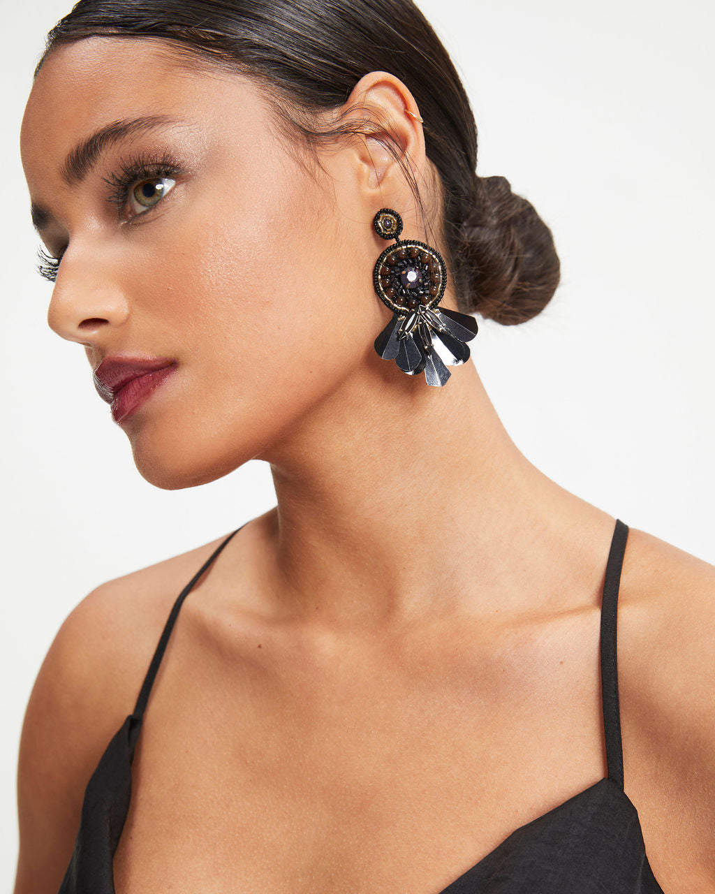 Natalia Beaded Drop Earrings - Black