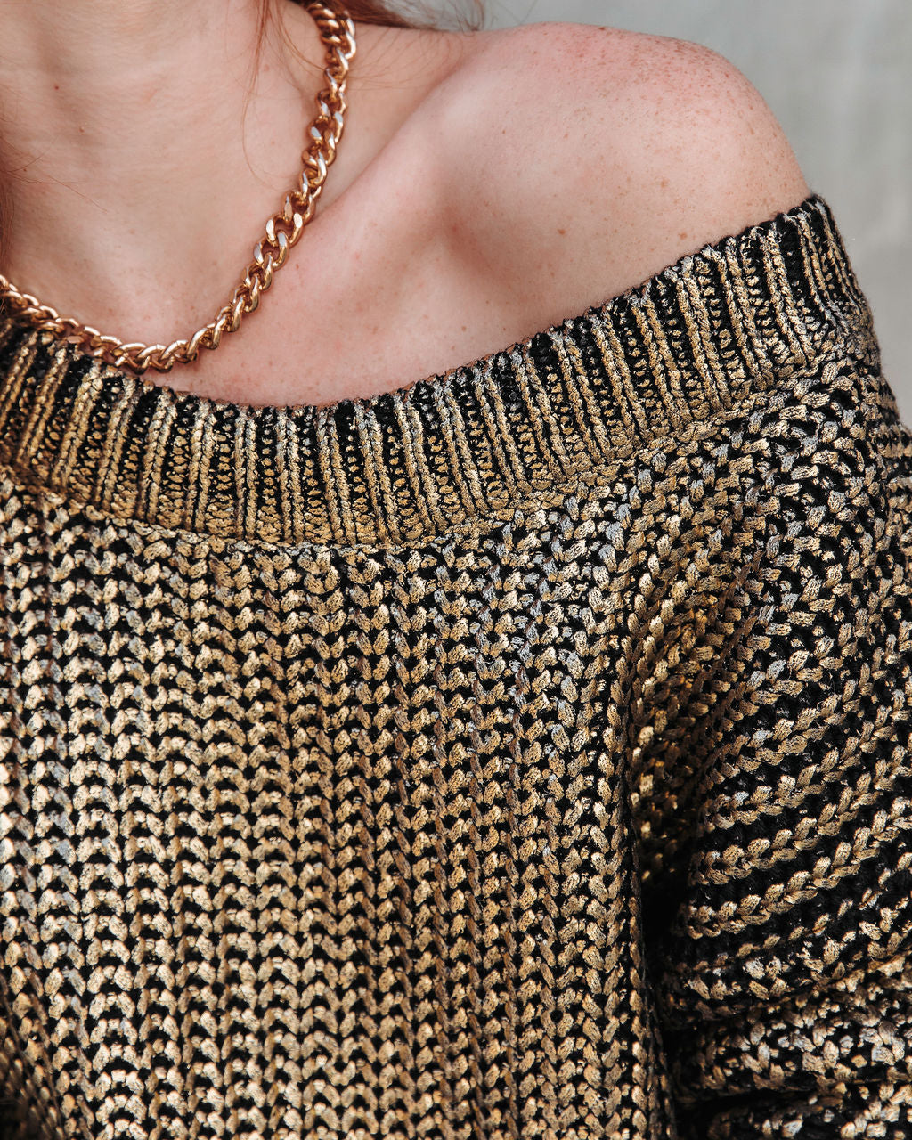 Delightful Cheer Metallic Knit Pullover Sweater - Gold