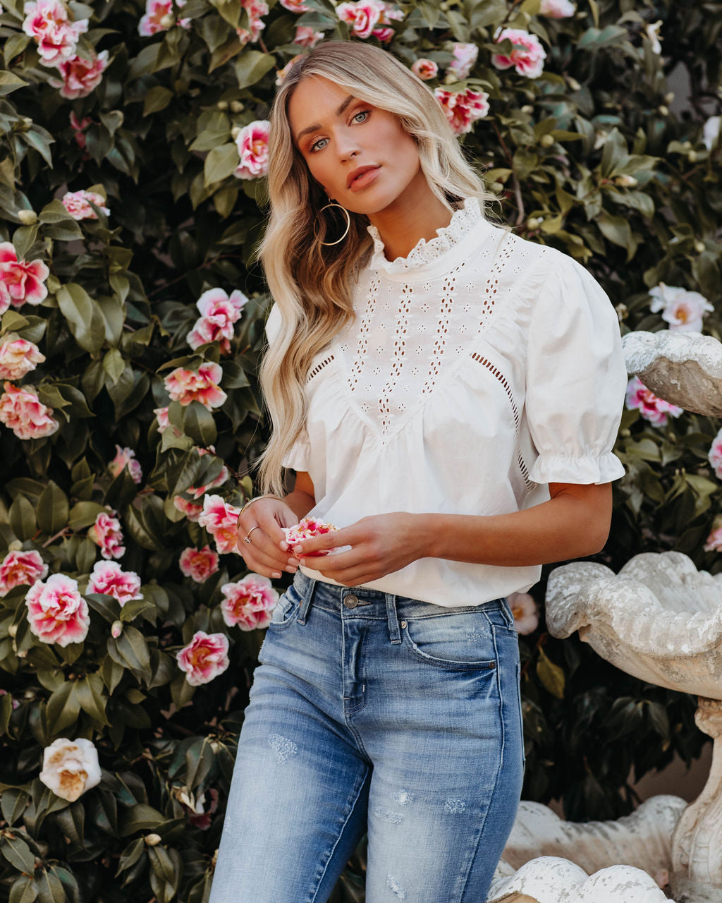 Tarragon Cotton Eyelet Top - White - FINAL SALE