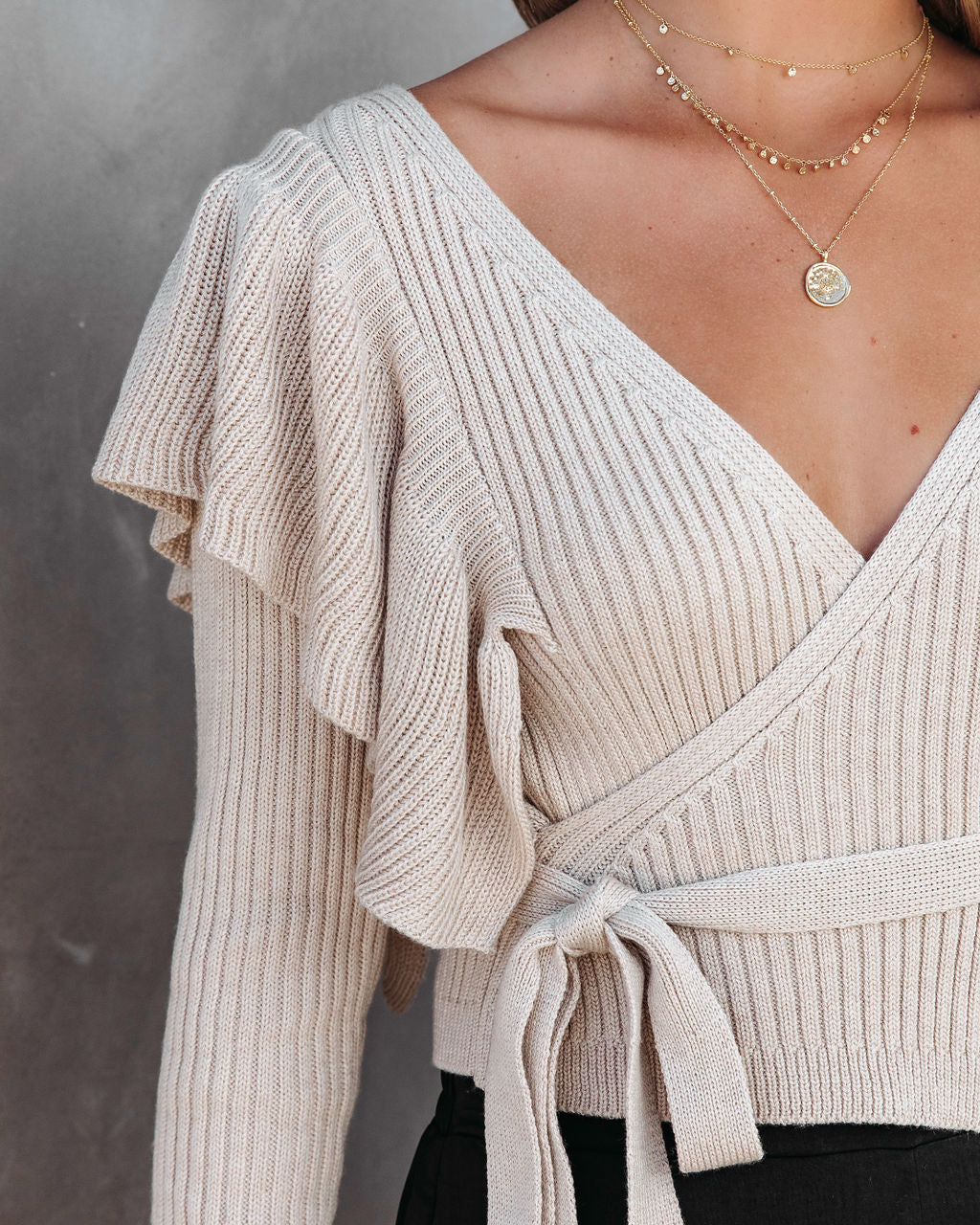 Myra Knit Ruffle Sweater Top - Beige