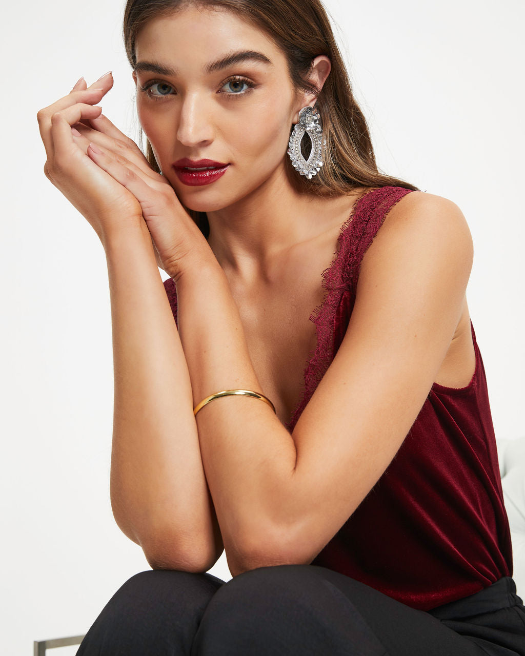 Paula Sequin Crystal Drop Earrings - Silver