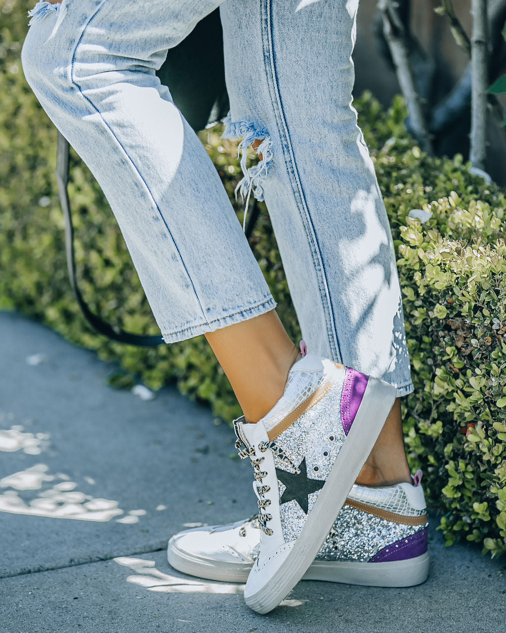 Rina High-Top Glitter Sneaker - Silver White