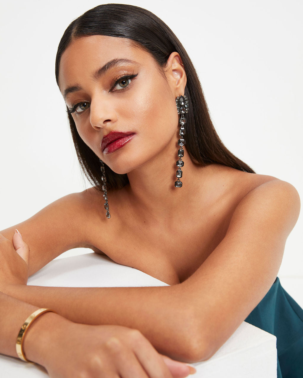 Hollywood Crystal Gem Drop Earrings - Black