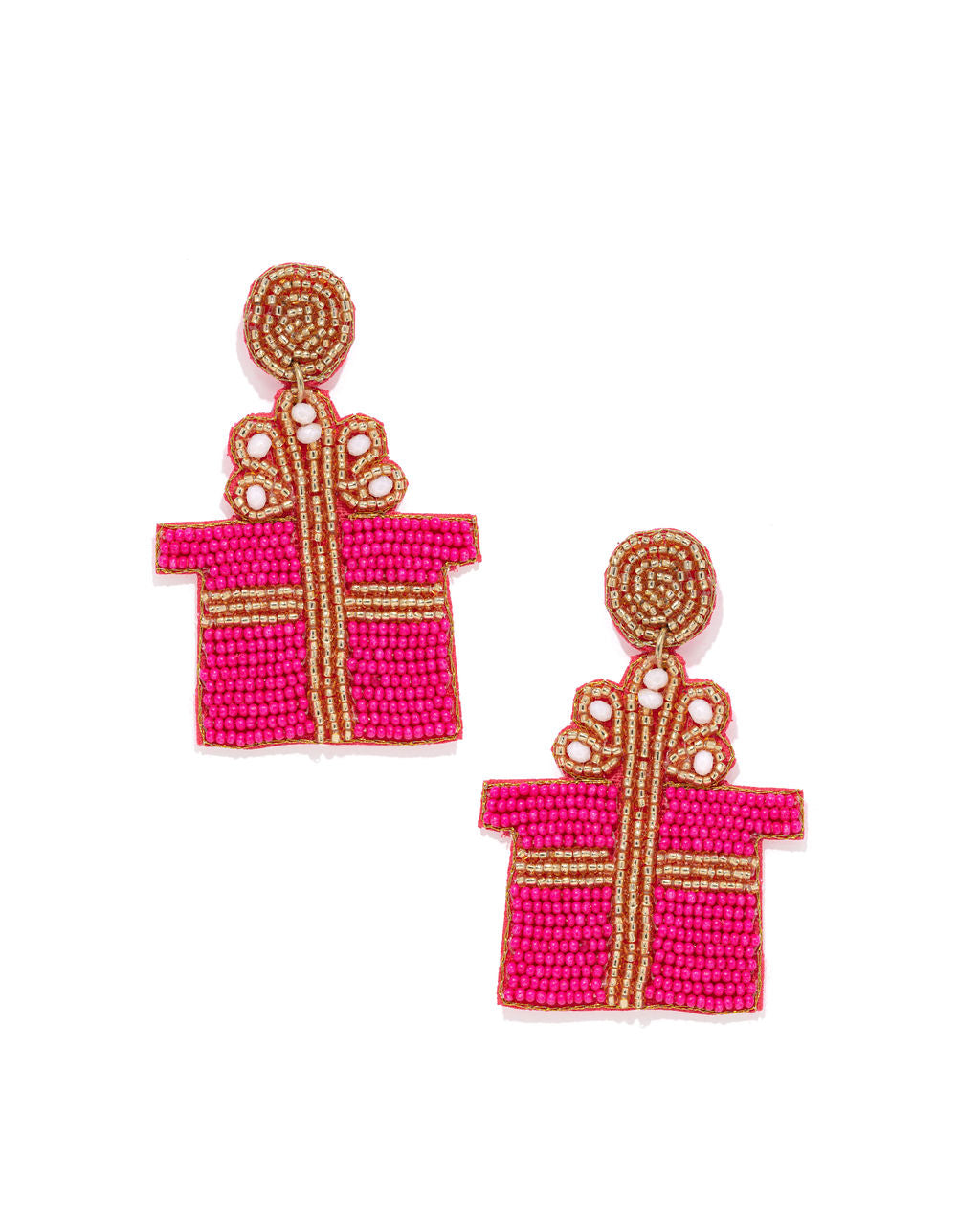 Little Gift Beaded Drop Earrings - Pink