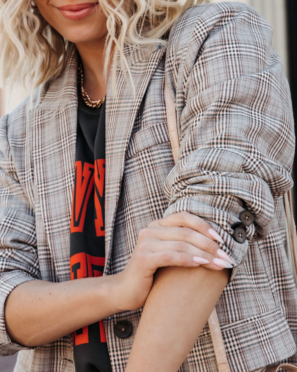 Always The One Plaid Pocketed Blazer