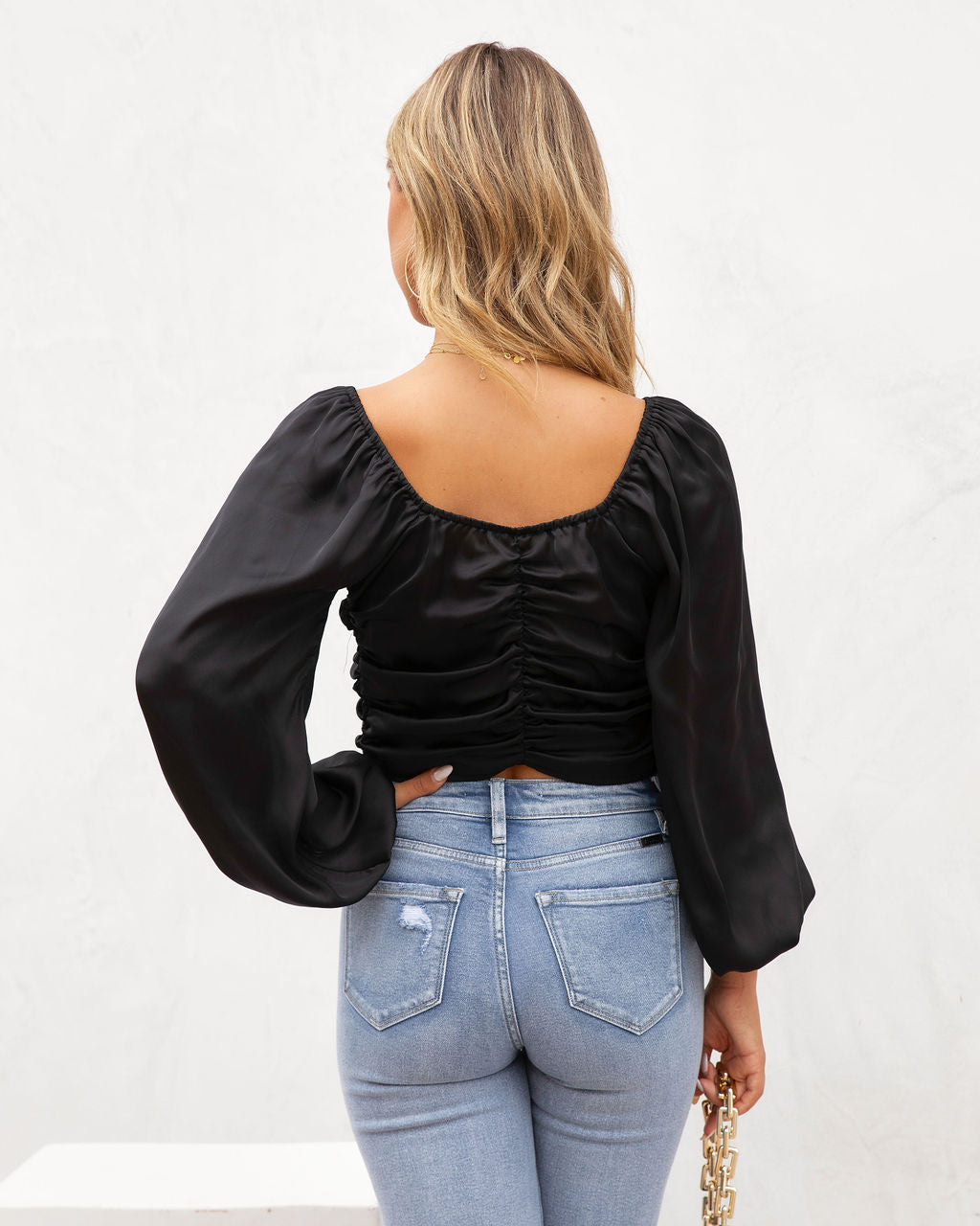 Lila Grace Satin Lace Up Crop Top - Black - FINAL SALE