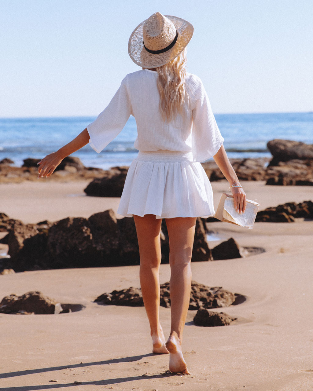 Always A Good Time Cotton Smocked Drape Dress - White - SALE
