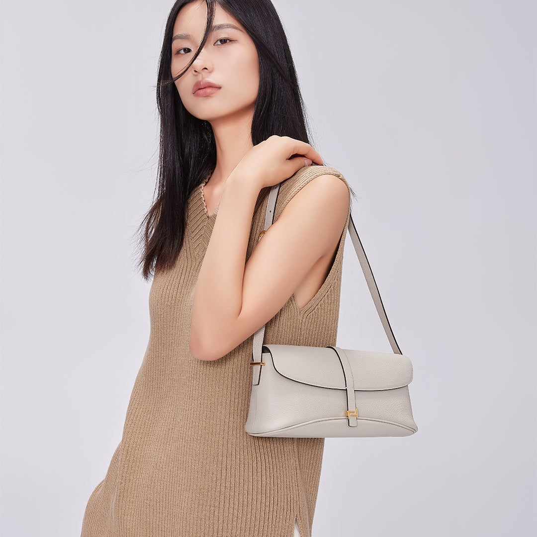 Handmade Gray TOGO Leather Shoulder Bag