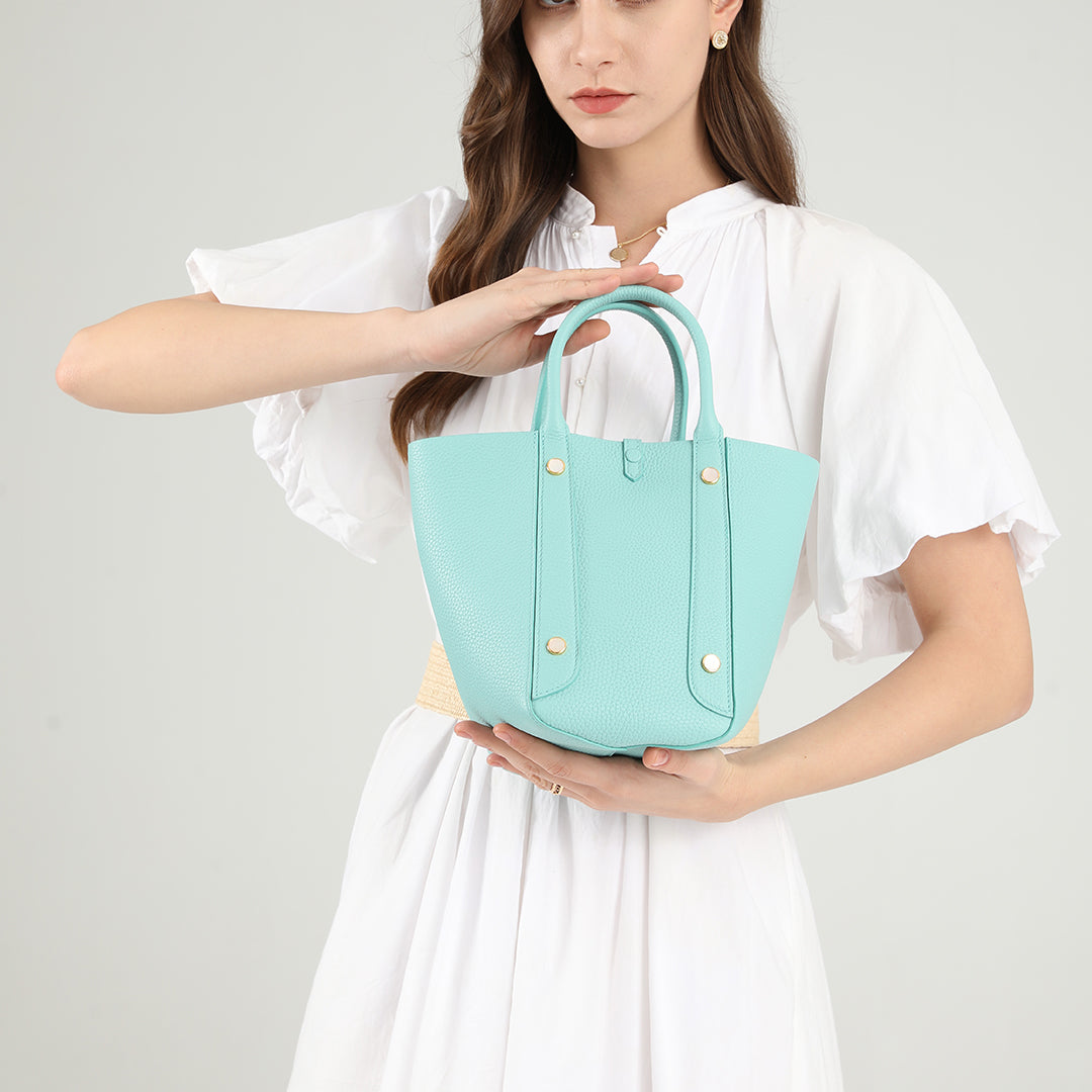 Handmade Macaron Blue TOGO Leather Picotin Tote Bag - Small