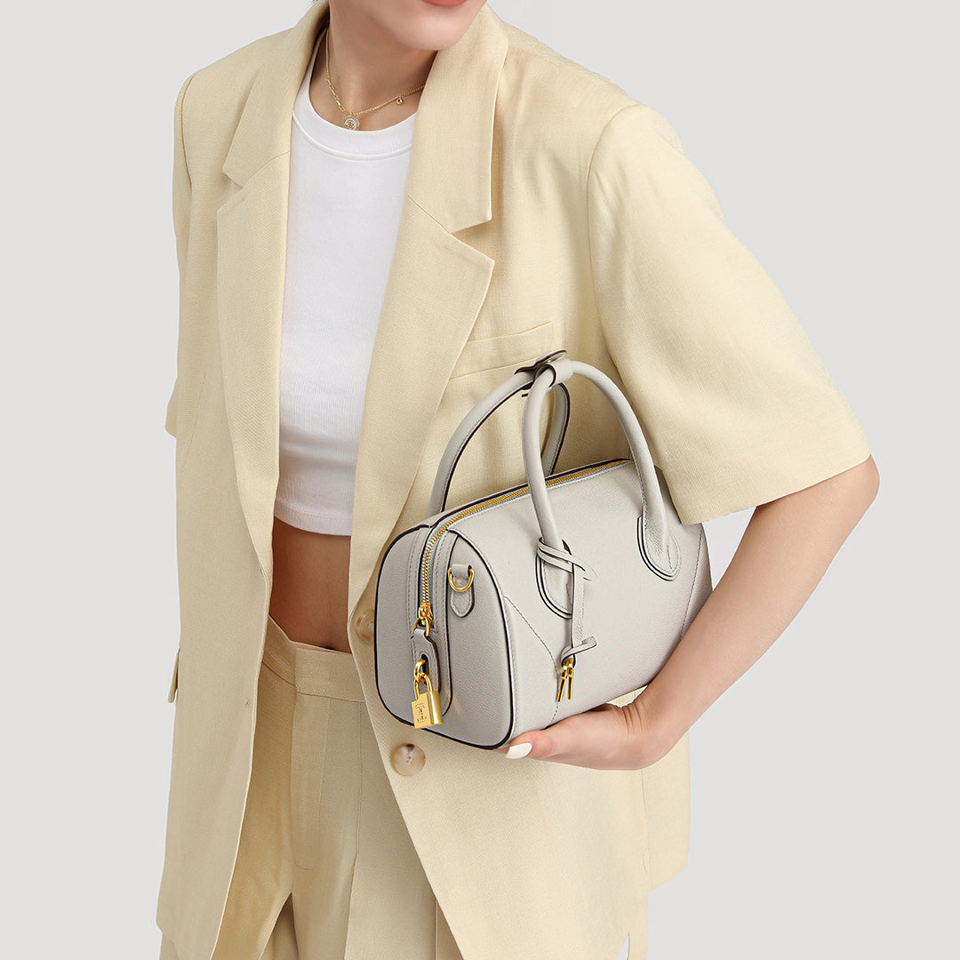 Handmade Gray SWIFT Leather Boston Tote Bag