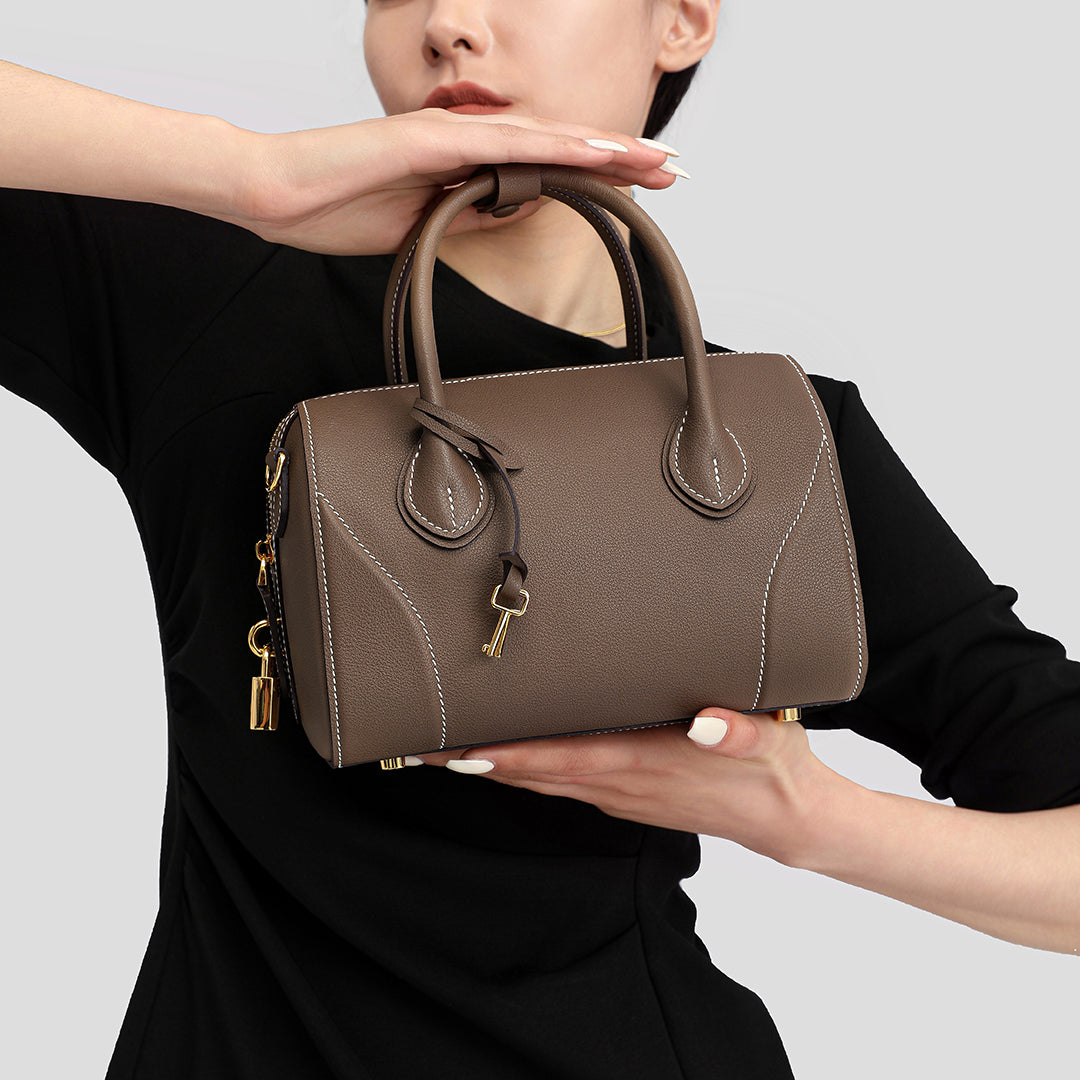 Handmade Etoupe SWIFT Leather Boston Tote Bag