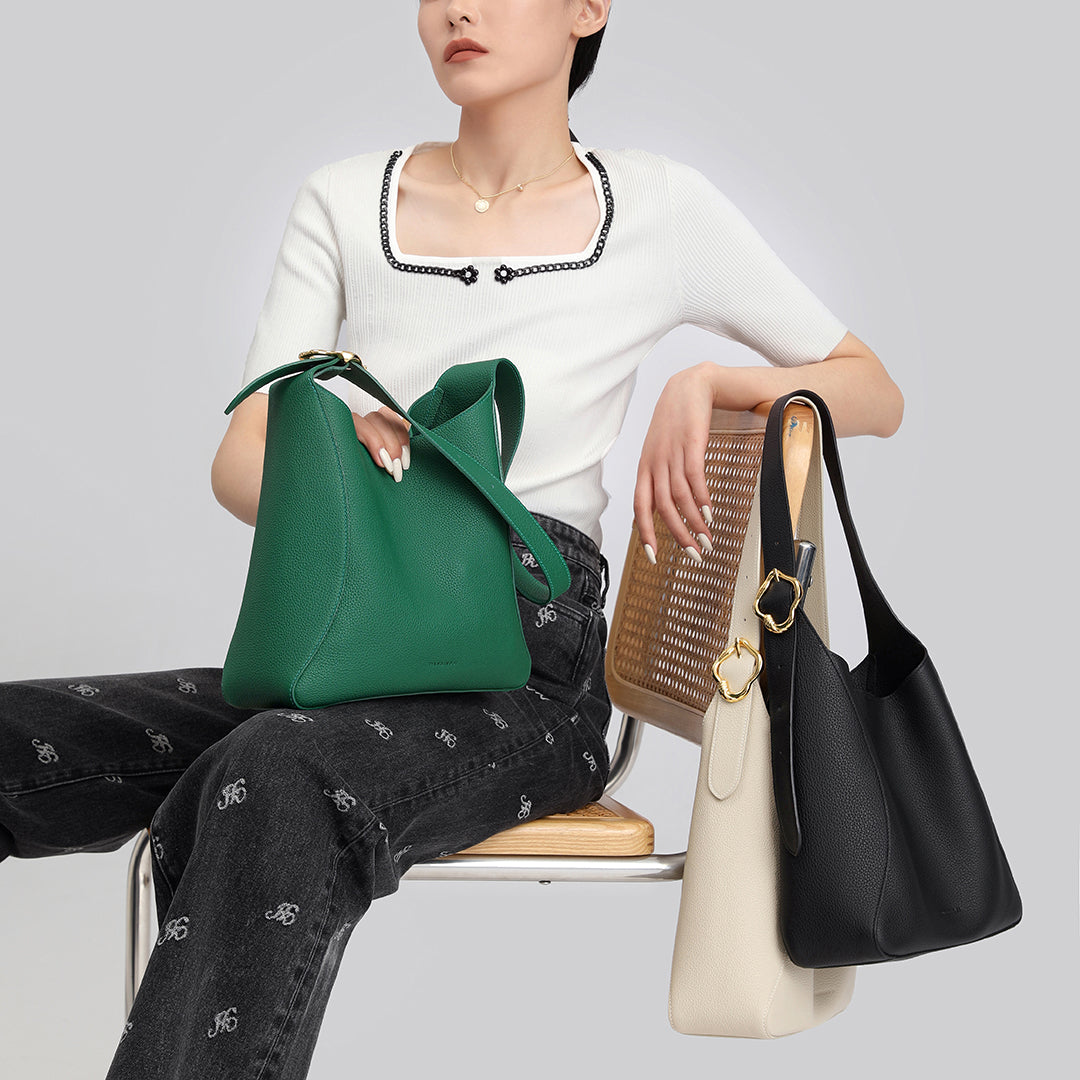 Handmade Green TOGO Leather Shoulder Hobo Bag