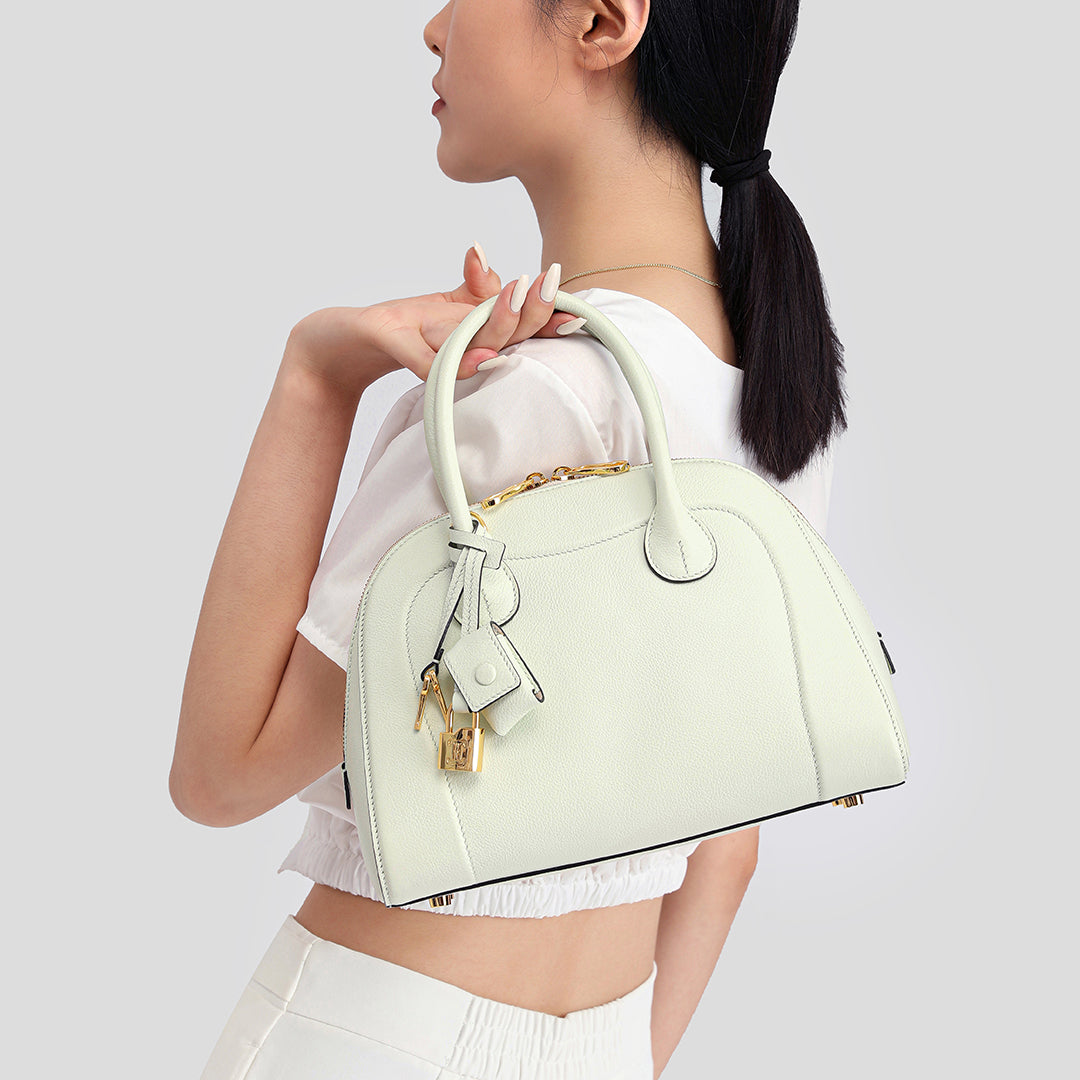 Handmade Green EVE Leather Dome Shell Tote Bags